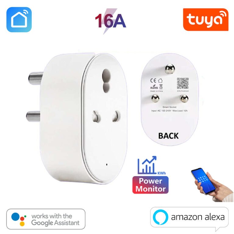 tuya smart wifi 16a power plug with power monitor | ac & water geyser smart plug | alexa & google home control