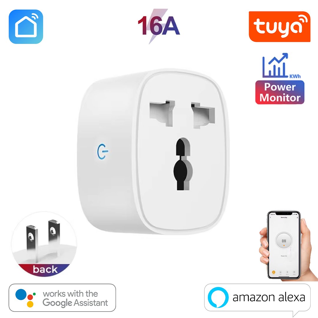 16A Smart Wifi Universal Plug PowerMeter Tuya Smart WiFi 16A Universal Power Light Plug with Power Monitor | Smart Plug for Fridge, Oven & Small Appliances | Alexa & Google Home Control - Image 1