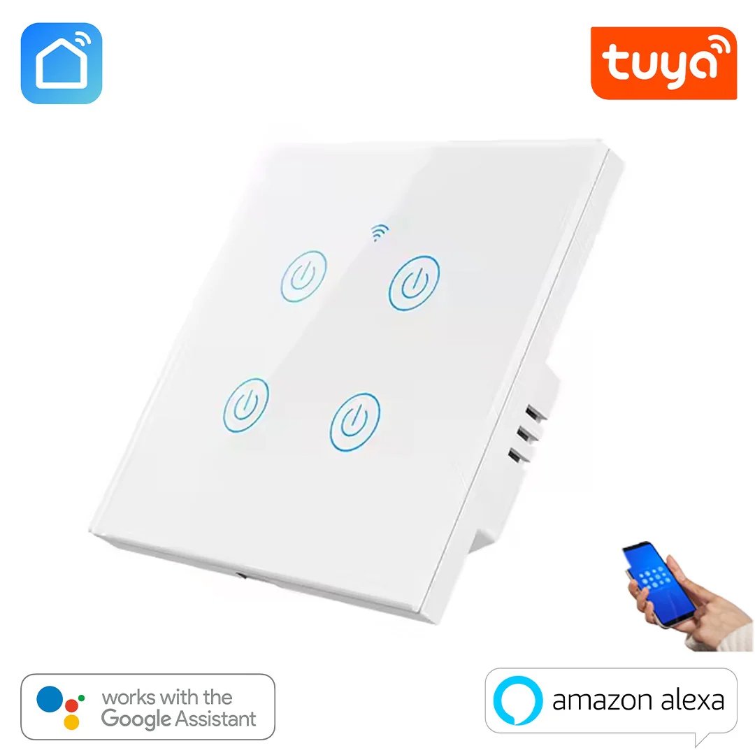 4 gang Tuya WiFi Wall Touch Switch 4 Gang – White/Black/Golden | Smart Home Automation | Alexa & Google Home Compatible - Image 1