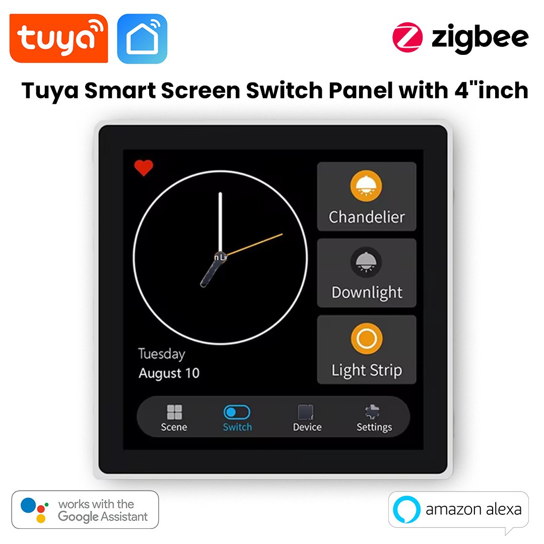 4 inch panel new Tuya Smart 4 Inch Touch Screen Switch Panel with 4 Gang Relay | Zigbee Smart Wall Control Panel | Scene, Light & Device Control | Alexa & Google Assistant - Image 1
