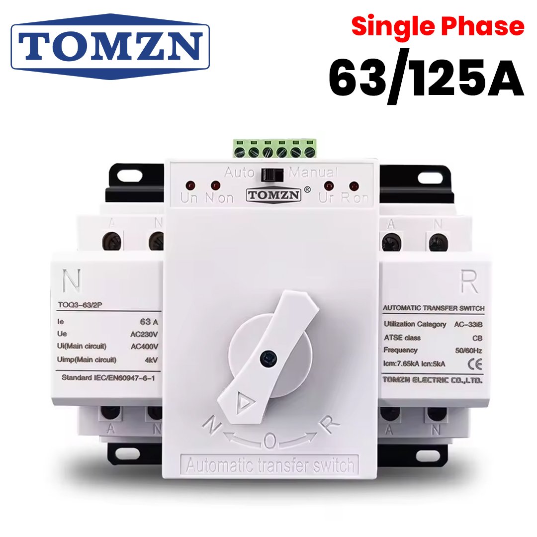 Tomzn 2P Automatic Transfer Switch ATS Changeover 63A-125A Single Phase Tomzn 2P Automatic Transfer Switch ATS Changeover 63A/125A - 230V MCB type - Image 1