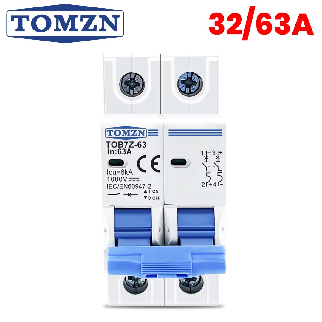 Tomzn 2P DC 1000V Solar Circuit Breaker DC Breaker 32A, 63A TOMZN DC Circuit Breaker for Solar Panels & PV Systems | 1000V DC Breaker 32A, 63A - 63A - Image 1