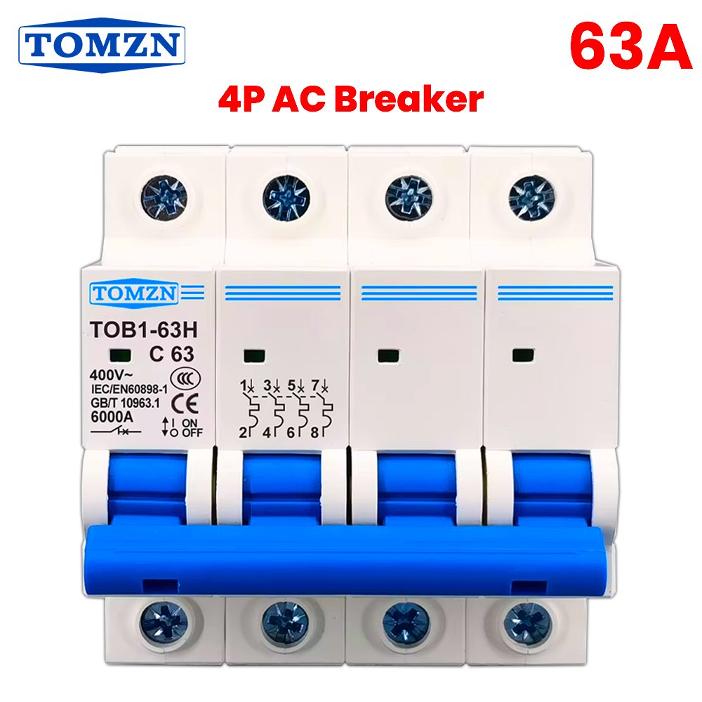 Tomzn 4P AC Breaker Original TOMZN 4P AC Circuit Breaker 63A | Three-Phase MCB for Industrial Use - Image 1