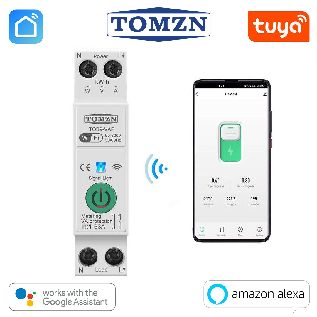 Tuya MCB Circuit Breaker 01 Tomzn 63A Tuya WiFi MCB Smart WIFi Breaker - Image 1