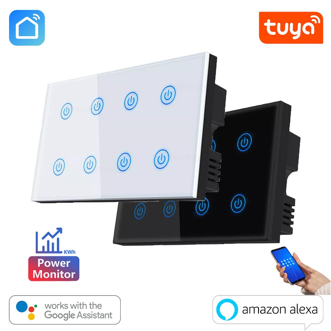 Tuya Smart WiFi 8 Gang Wall Touch Switch Power Meter Tuya Smart WiFi 8 Gang Touch Wall Switch with Power Monitoring | Alexa & Google Home Compatible - Image 1