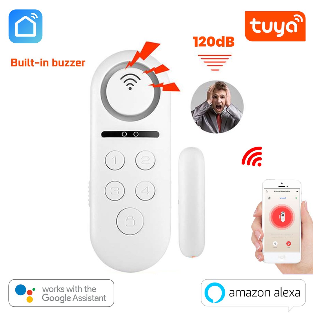 Tuya Smart WiFi Door Sensor with Alarm Button Tuya WiFi Door Window Sensor with Buzzer - Image 1