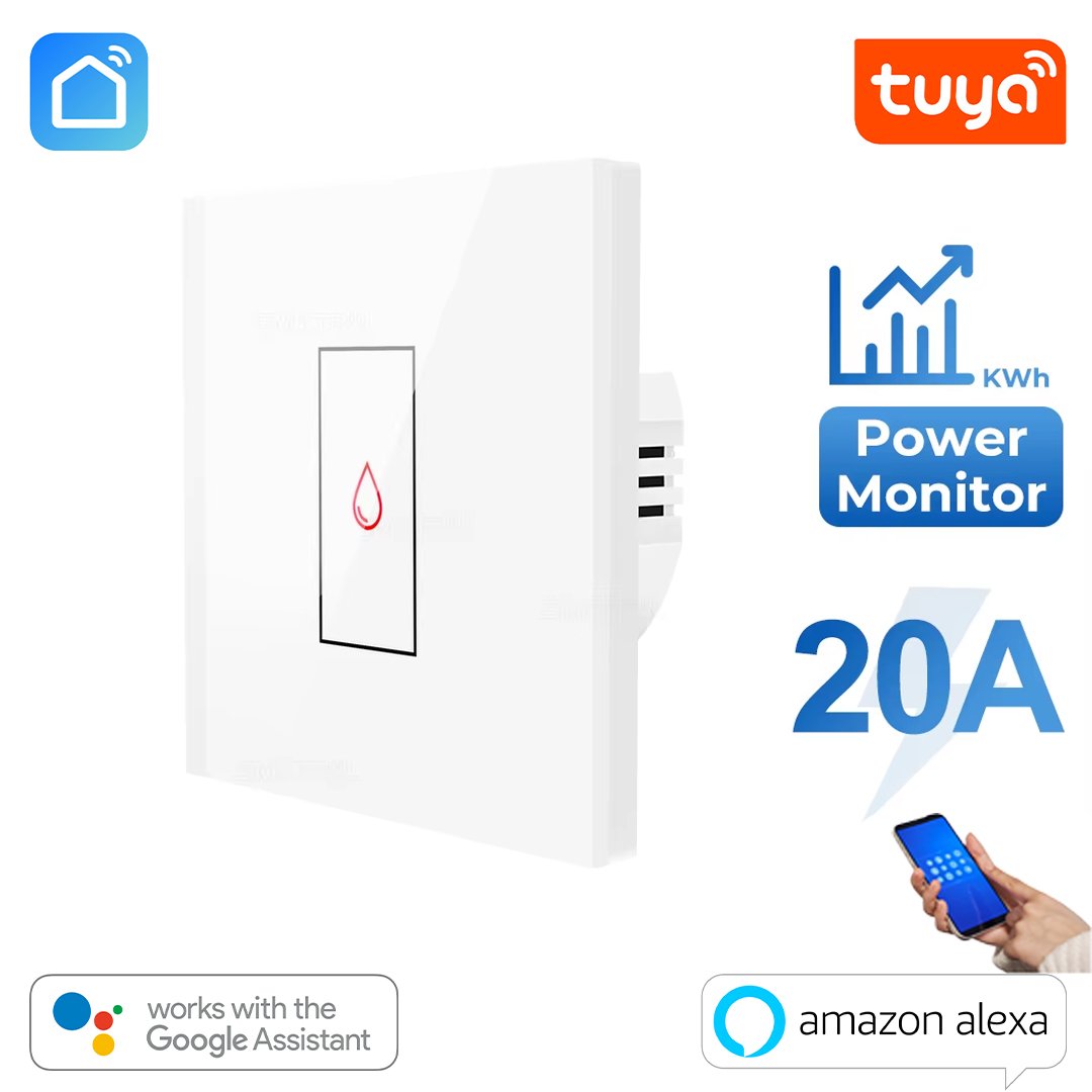 Tuya Smart Wifi 20A Water Heater Boiler Touch Switch Power Meter White Tuya Smart Wifi 20A Water Heater Boiler Touch Switch Power Meter - Image 1