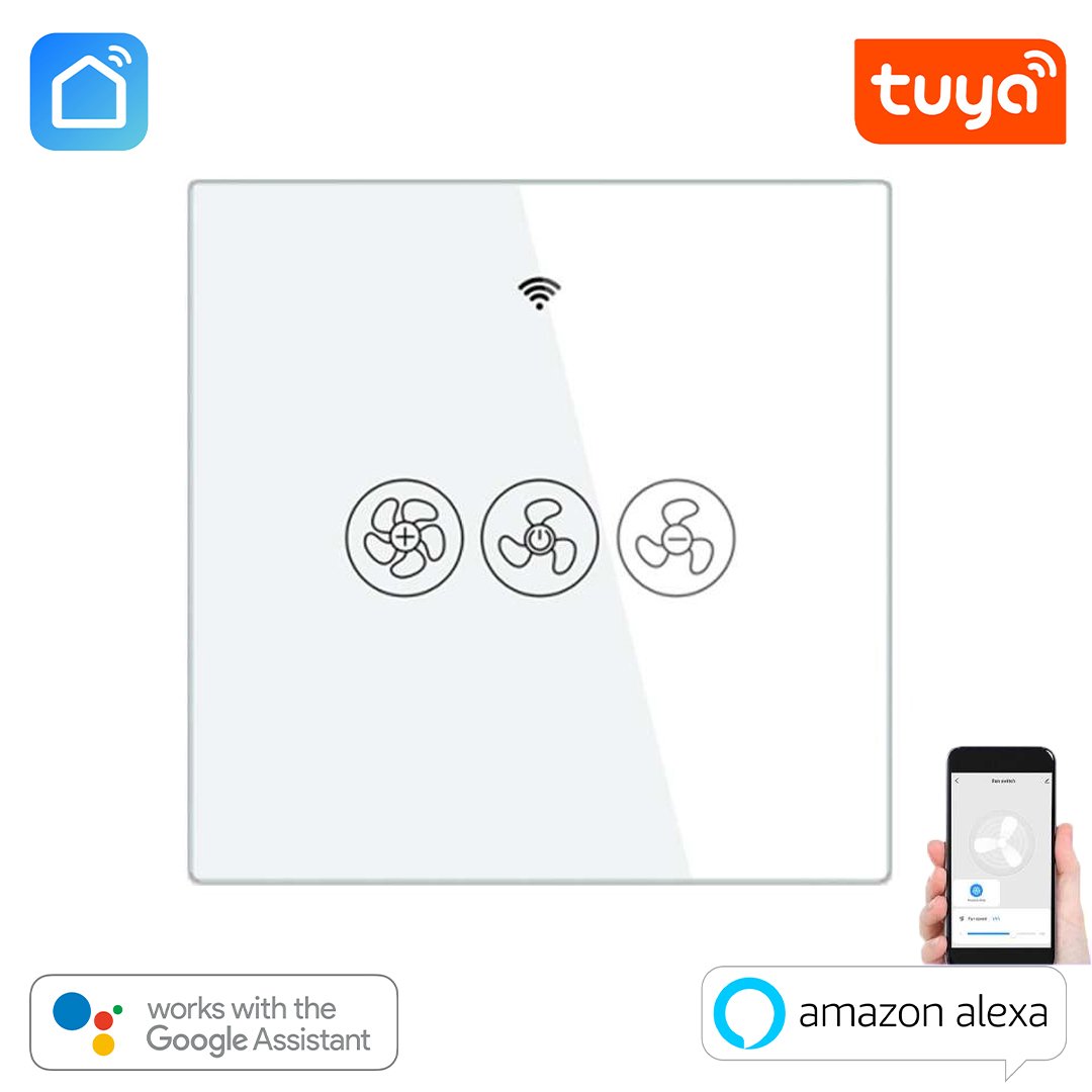 cieling fan switch Tuya Smart WiFi Ceiling Fan Wall Touch Switch RF Supported - White - Image 1