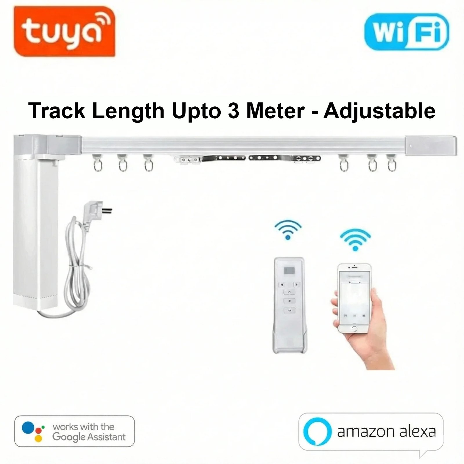curtain motor 3 meter Tuya Smart WiFi Curtain Motor – Remote + App + Alexa Google Control | Upto 3 Meter Track - Image 1