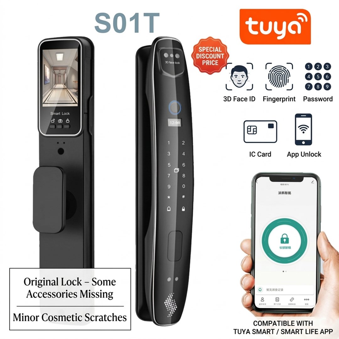 s01t lock 01 Tuya S01T 3D Face Recognition Smart Door Lock – Original Lock (Accessories Missing & Minor Scratches) – Discount Price - Image 1