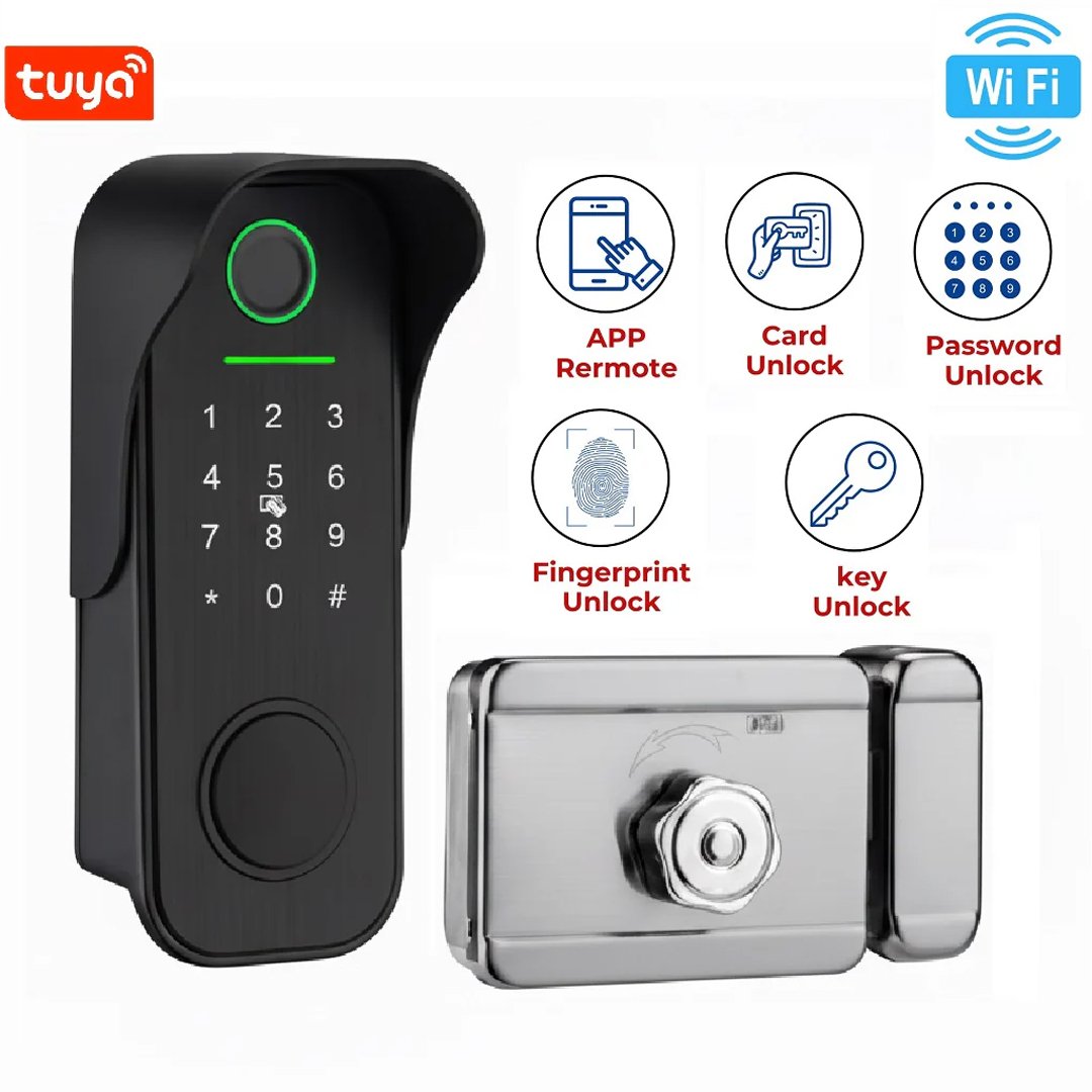 waterproof lock Tuya WiFi Outdoor Smart Fingerprint Door Lock | 5 in 1 Unlock System (App, Fingerprint, Password, Card, Key) | Waterproof Smart Lock for Home & Gate - Image 1